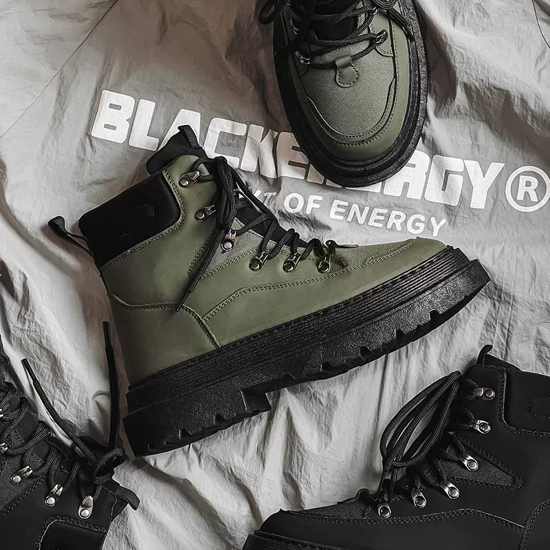 Весенние высокие ботинки Martin мужская обувь ретро утолщение студенческого хлеба помощь мужскому досугу 2024 Северо-восточный темный ветер