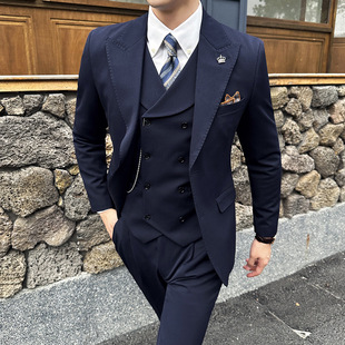 Foreign trade men's suit business commuter banquet dress single-breasted slim-fit textured suit three-piece suit one-piece delivery