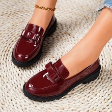 2025 New Patent Leather Glossy Round Toe Mid-Heel Retro Loafers European and American Large Size Export Fashion Casual Shoes 2025 New Patent Leather Glossy Round Toe Mid-Heel Retro Loafers European and American Large Size Export Fashion Casual Shoes