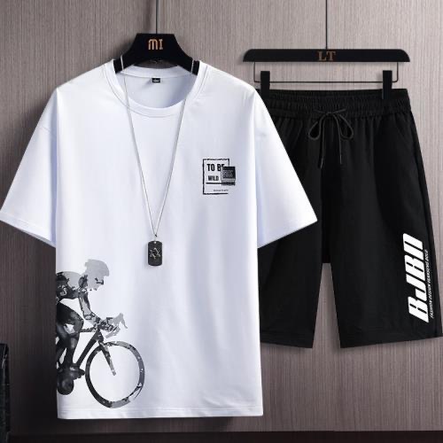 2026 verano nuevo juego de pantalones cortos de mangas cortas deportivas para hombres de tamaño grande casual suelto versátil mangas cortas al por mayor comercio exterior