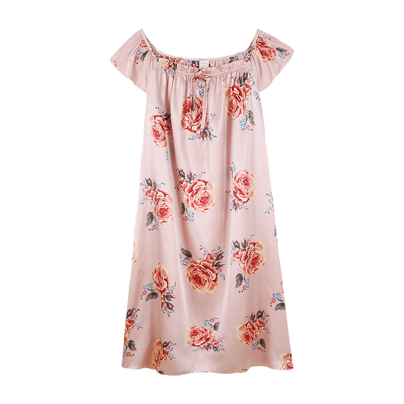 Camisón de verano las mujeres seda hielo delgada sexy floral manga corta más tamaño suelta artificial camisón inicio desgaste
