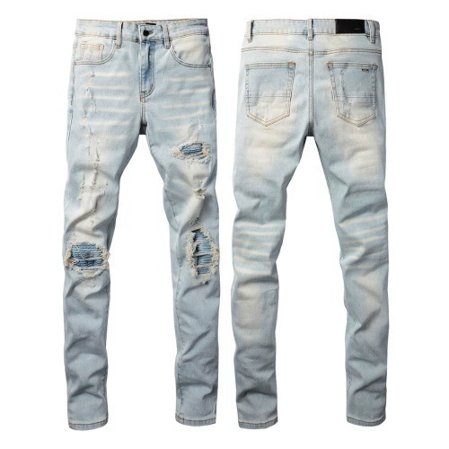 Джинсы (AMIRI) мужские slim с рваной отделкой, фасон зауженный