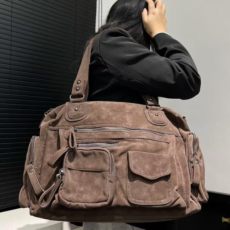 クロスボーダー専用レディースファッションY2Kギャルスエード机械バッグ大容量マルチポケットシングルショルダー斜めがけハンドバッグ|undefined