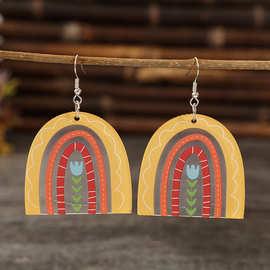 跨境新款彩色U形彩虹花朵简约时尚亚克力个性耳环