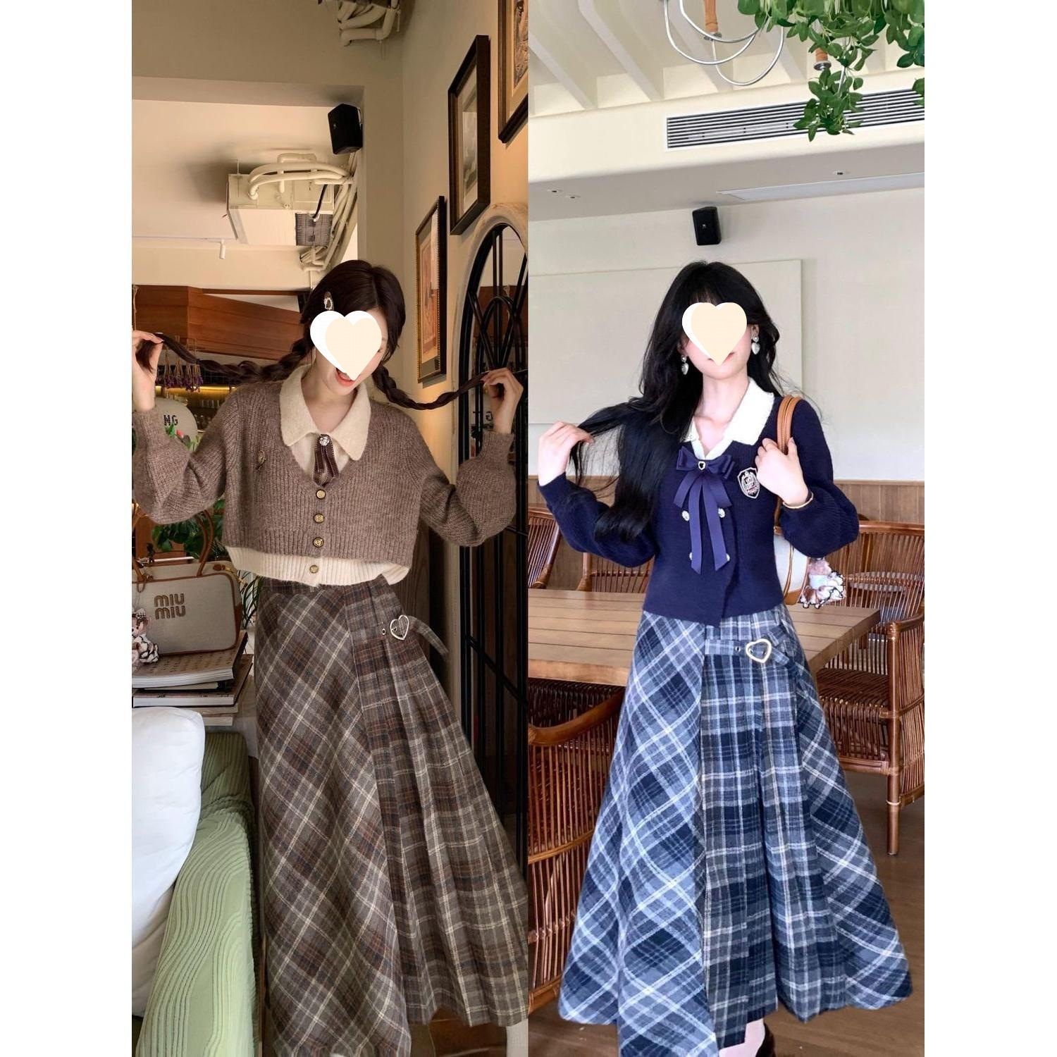 薄暮之时 秋冬学院风磨毛格纹百搭a字半身裙英伦风长裙