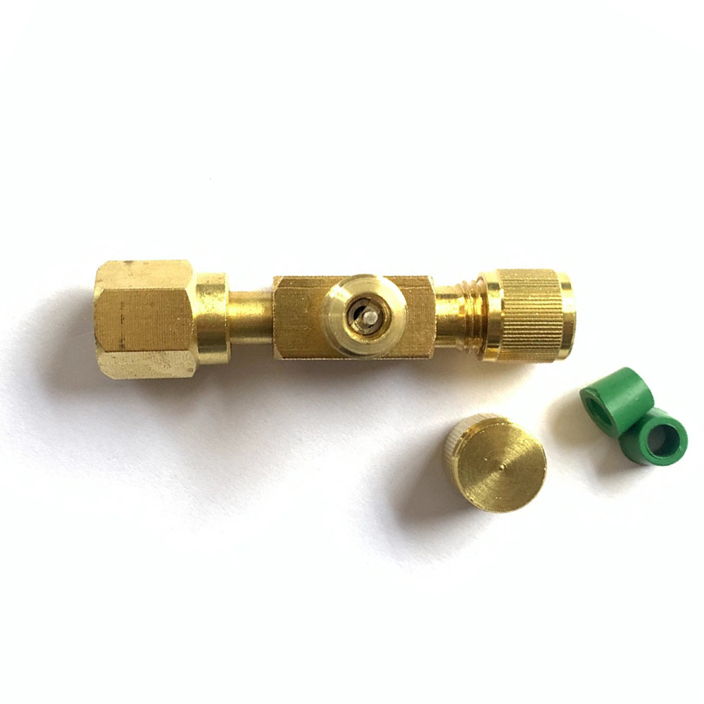A Set of 1/4" Sae Valve Core Tee Adapter Air Conditioning Refrigeration Equipment Liquid Filler with Sealing Cap