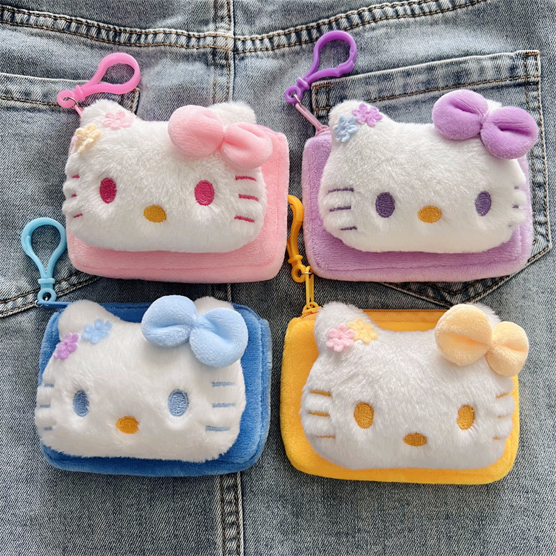 漫画リボン KT 猫ぬいぐるみ小銭入れミニバッグかわいいガーリーハートスクエアポータブルカードホルダー|undefined
