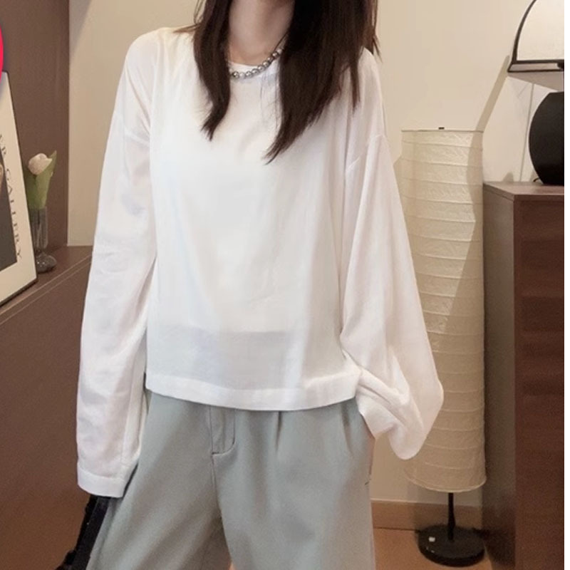广州显瘦2024夏季新款时尚设计休闲百搭型圆领长袖气质设计感小衫