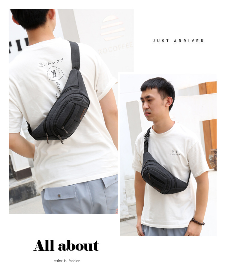 Men's construction site work close-fitting waist bag, wear-resistant canvas, crossbody mobile phone, loose change, crossbody single-shoulder convenient multi-layer bag undefined