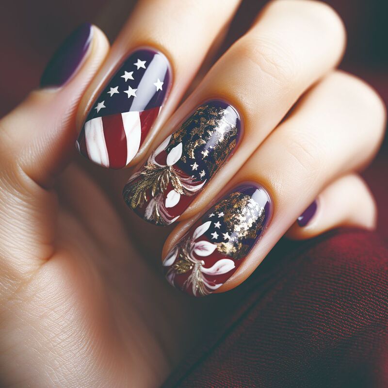 Independence Day Fashion Minimalist American Flag White Flower Design Short Square Wear Nail Patch Independence Day Fashion Minimalist American Flag White Flower Design Short Square Wear Nail Patch