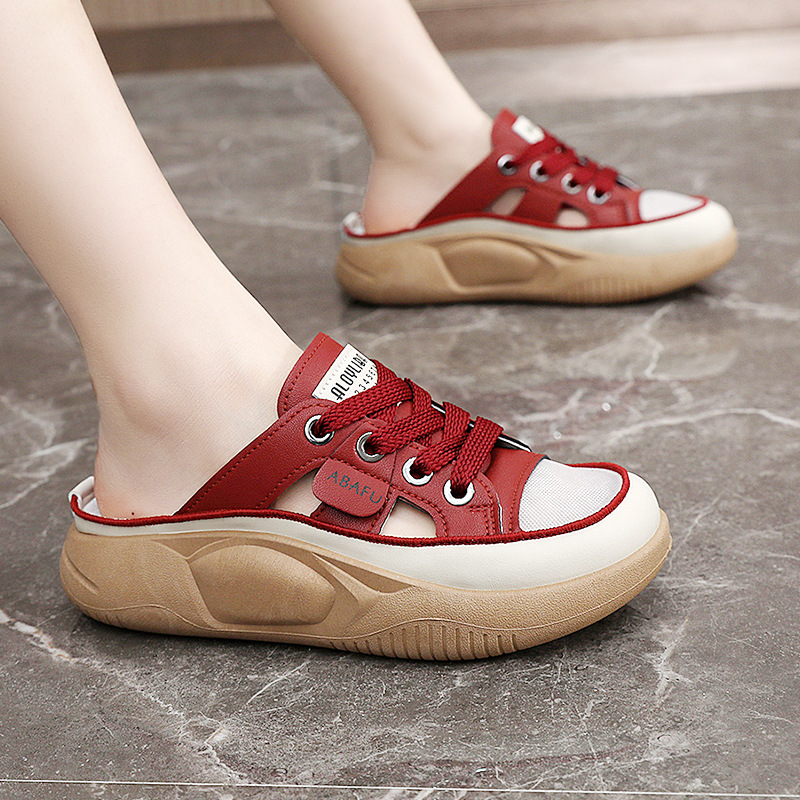 Zy5825 Nuevas pantuflas de malla para mujer, estilo veraniego, modernas e informales, transpirables, con suela gruesa y que aumentan la altura._voghion.com