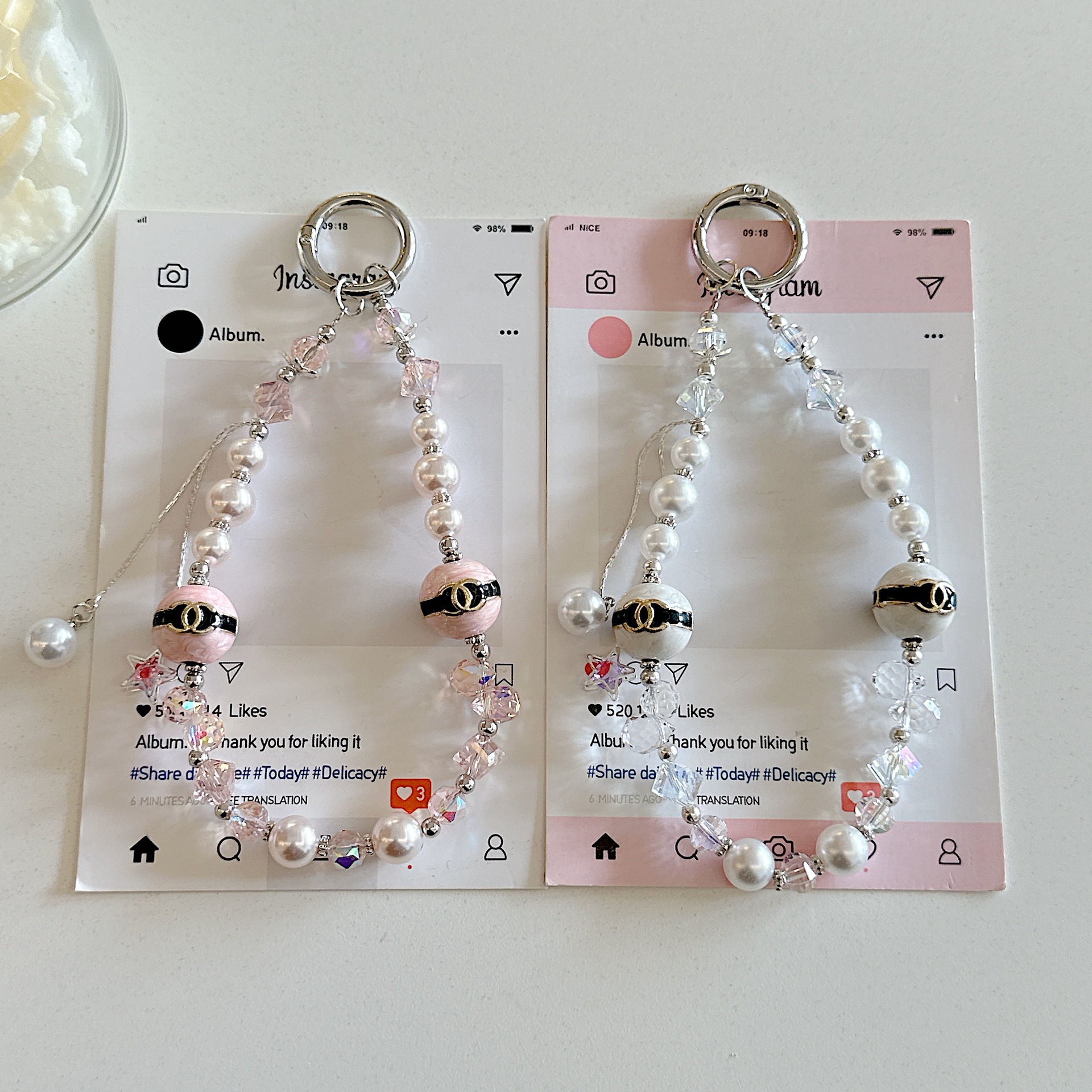 Cadena de teléfono móvil de alta gama hecha a mano de boutique, cadena de pulsera de fragancia pequeña de lujo ligero, cordón de teléfono móvil de moda, teléfono móvil corto/colgante