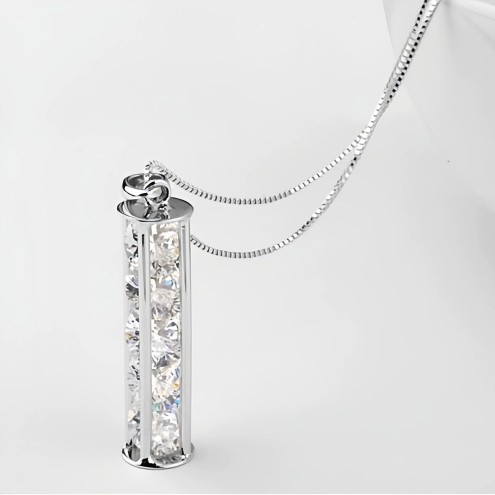 跨境亚马逊时尚一字塔锆石吊坠复古简约中式挂坠项链女款chic风