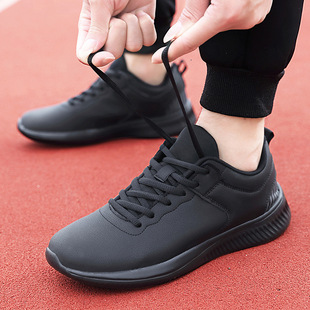 Spring and Autumn Leather Men's Shoes sneaker Lightweight Waterproof Travel Shoes Men's All-Black Non-Slip Daily Casual Running Shoes