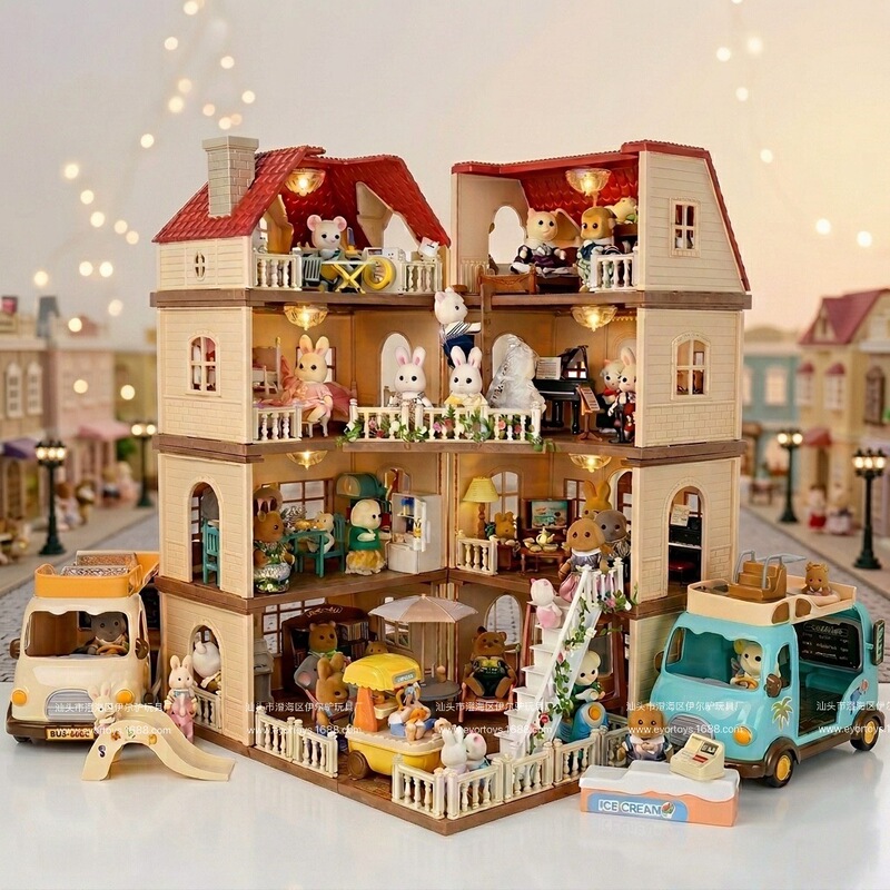 Simulation Doll Toy Light-Up Villa Dream Home Set for Girls Pretend Play Dollhouse