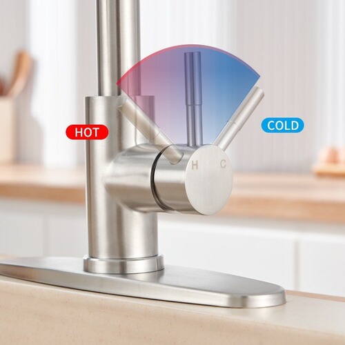 Cross-border 304 stainless steel spring pull-out kitchen faucet hotel sink vegetable basin mixing valve Amazon