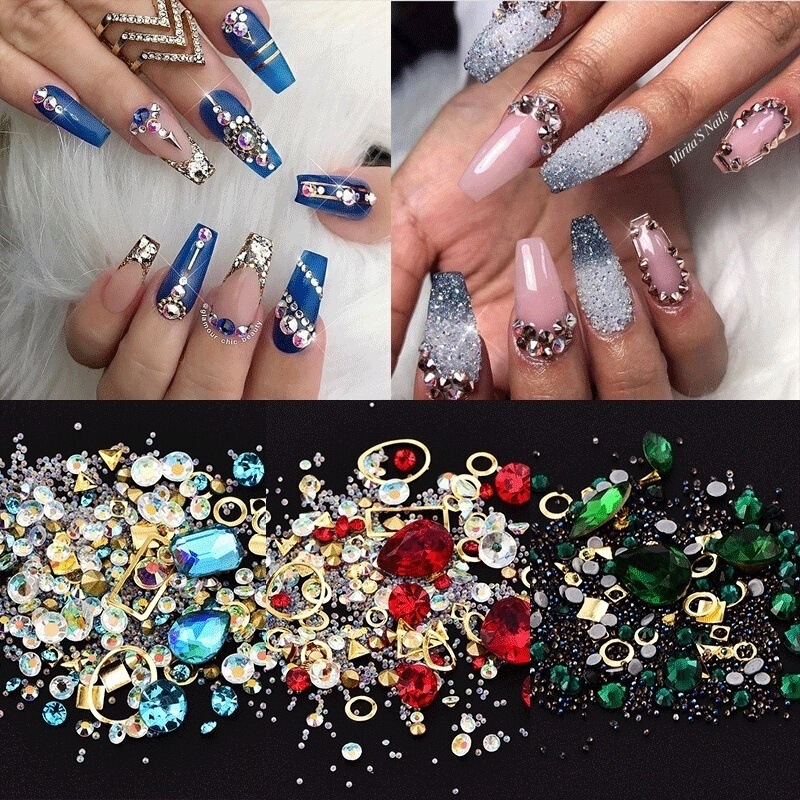 2021Sne17 Cross-Border Direct Sales 12-Color Nail Art Black Box Mixed Packaging Flat-Bottom Nail Rhinestone Accessories Original Design