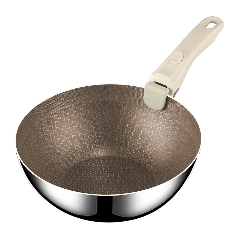 Sartén antiadherente sin recubrimiento, wok doméstico con titanio, panal de acero inoxidable, wok engrosado, cocina de inducción, estufa de gas, universal