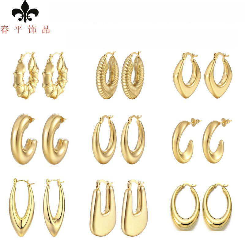 빈 귀걸이 노 리얼 금도금 18K 스테인리스 호른 부드러운 불규칙 귀걸이 도매