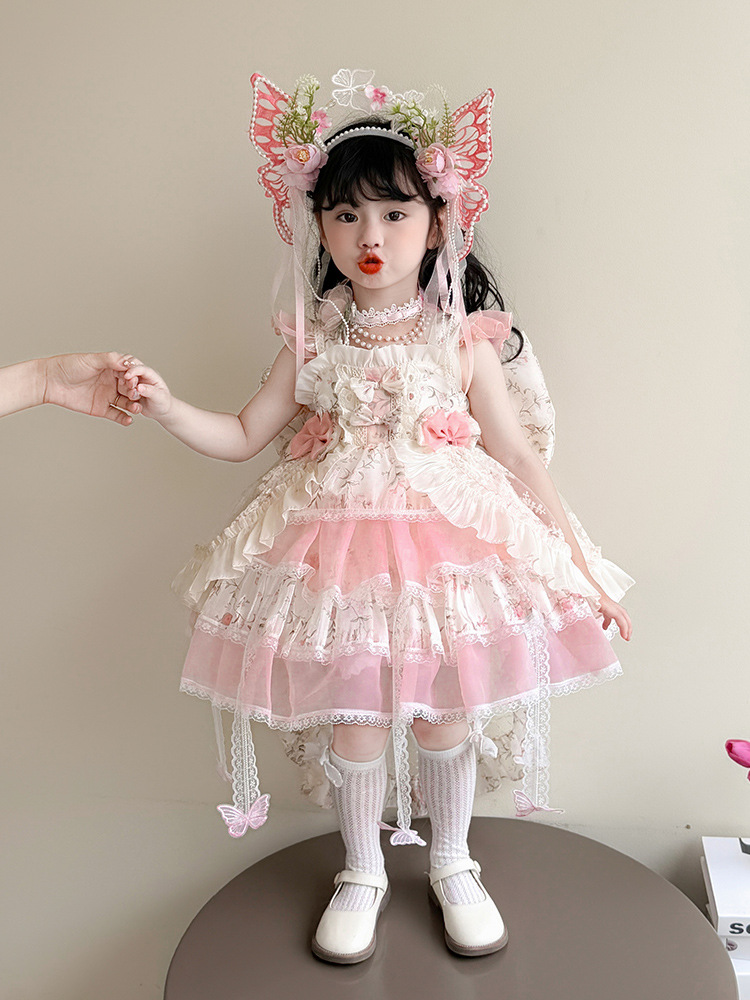 Vestido de niña verano 2025 nuevo estilo de los niños estilo occidental Lolita niña vestido de verano sin mangas vestido de princesa con tirantes