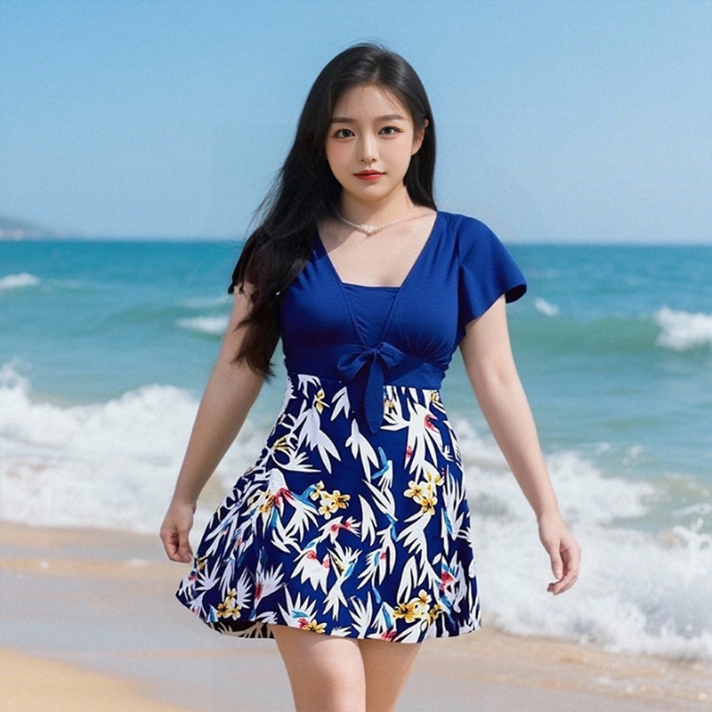 Más tamaño traje de baño de mediana edad mamá vestido de una sola pieza boxeador impresión conservador traje de baño de aguas termales fábrica al por mayor