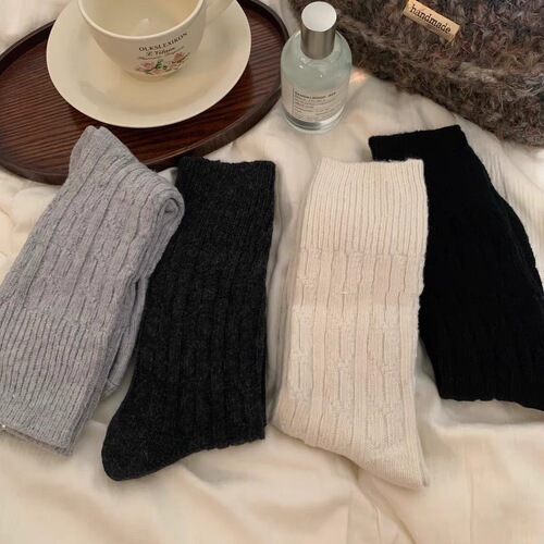 Lazy Atmosphere Autumn and Winter Gray Wool Socks Knee-High Socks Thick Warmth Retro Korean Style Bump Socks