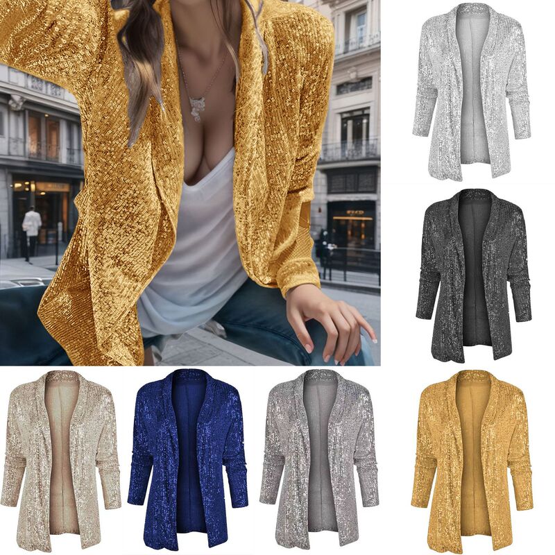 Spring and Autumn European and American Cross-Border Foreign Trade New Popular Elegant Pure Color Slim Casual Sequin Small Suit Jacket for Women Spring and Autumn European and American Cross-Border Foreign Trade New Popular Elegant Pure Color Slim Casual Sequin Small Suit Jacket for Women
