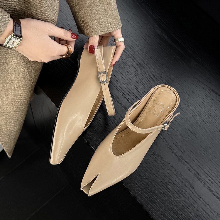 Sandal nữ hở mũi gót nêm cao da bò tăng chiều cao quai ngang — màu đen, màu trắng, màu mơ chi tiết 110