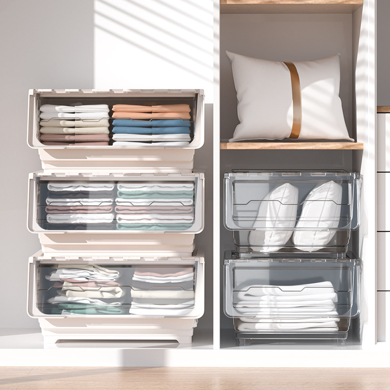 Front-opening children's toy book storage box, home storage bin, plastic living room snack organization storage cabinet