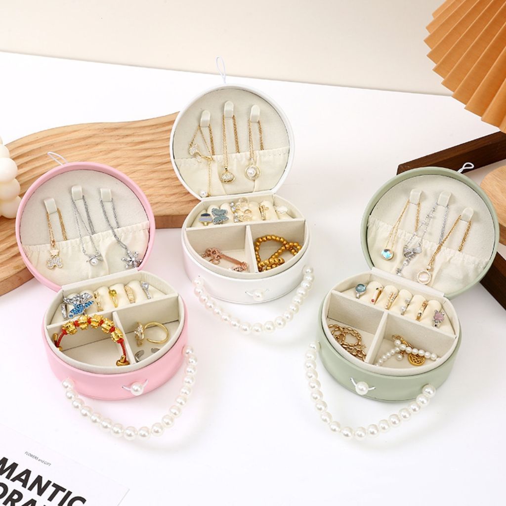 Caja de joyas portátil de perlas para niños niñas regalo de cumpleaños caja de regalo de joyas para niñas pequeñas caja de princesa