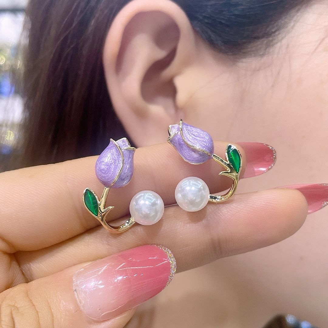 1 Paar Süss Blume Emaille Überzug Inlay Legierung Künstliche Perlen Glas Ohrringe display picture 1