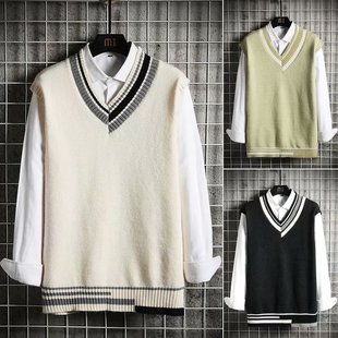 Sweater Vest Men's Autumn and Winter Lazy V-neck Sleeveless Sweater Men's Vest Academy-style Loose Winter Waistcoat