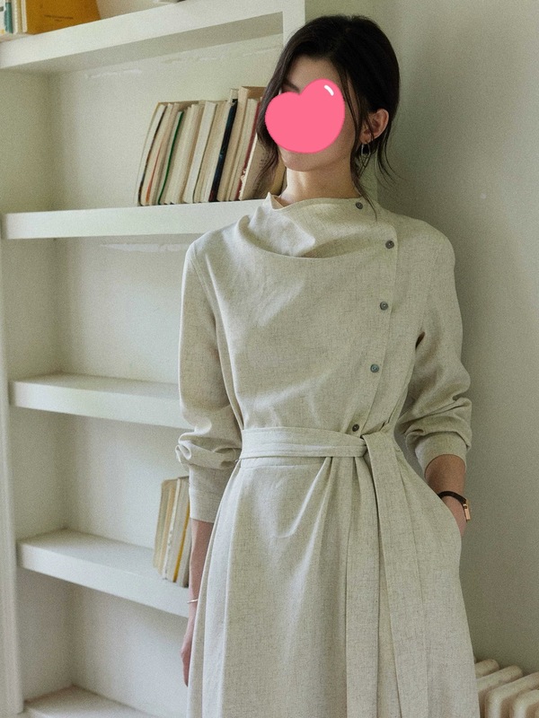 贰羊设计【暮云归】高级感长袖斜门襟连衣裙女秋知识分子风收腰裙|undefined