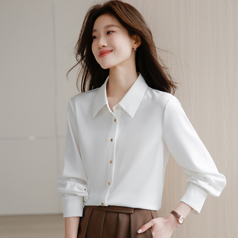 Hangzhou Heavyweight Silk Shirt for Women 2026 Spring and Autumn New Fashion Elegant Versatile Professional Satin Blouse Trendy Hangzhou Heavyweight Silk Shirt for Women 2026 Spring and Autumn New Fashion Elegant Versatile Professional Satin Blouse Trendy