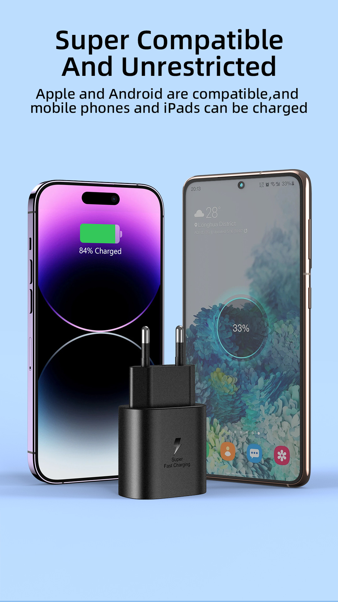 Chargeur de téléphone portable PD25W adapté au protocole Samsung S21/22PPS hea, charge ultra rapide noir stanar européen_voghion.com