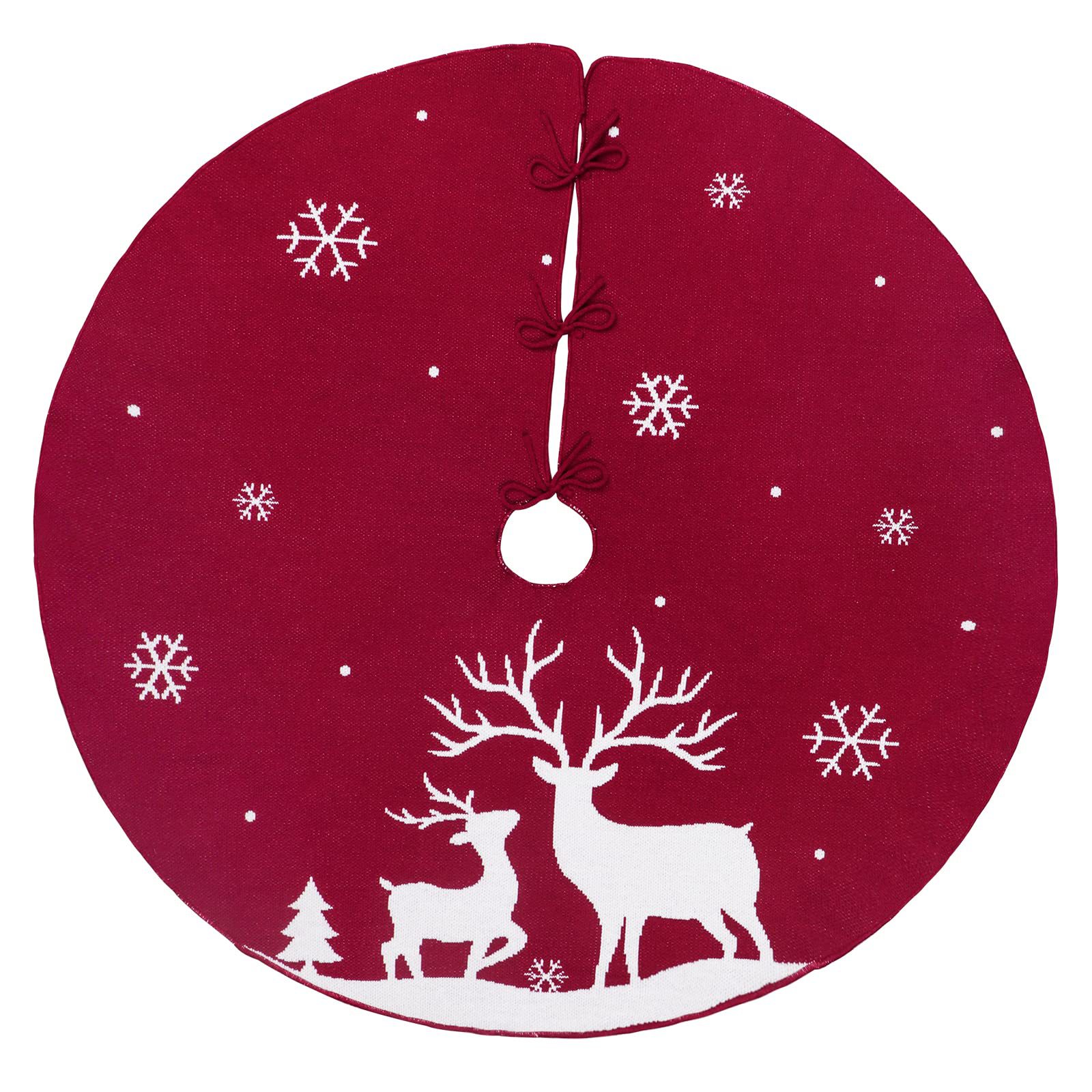 Amazon nuevo árbol de Navidad base delantal Navidad ELK nieve rojo de punto falda de árbol de Navidad