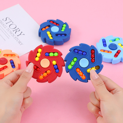 Children's Kindergarten Intelligent Finger Burger Little Magic Bean Double-sided Magic Plate Gyro Rubik's Cube Fingertip Spinning Magic Bean Toy