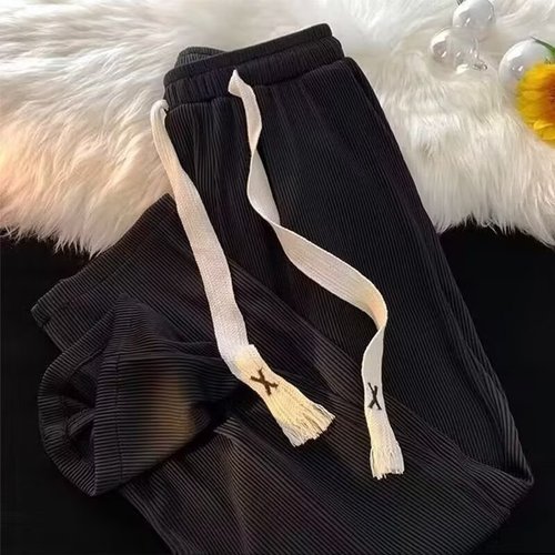 2025 Summer Thin Plain Sheer Loose Wide Leg Straight Tube Pants High Waist Slimming Casual Floor-Length Pants