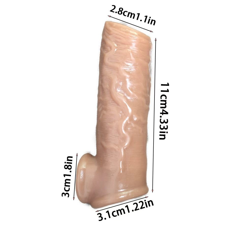 Silicone Extended Penis Condom Sleeve, Anti-Slip TPE Extender, 130x40mm, Brown — detail image 3