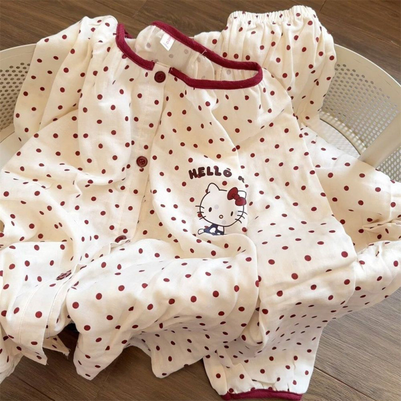 子供服ハローキティ女の子パジャマ小さな女の子春と秋の新しい長袖カーディガンアウターホーム服セット|undefined