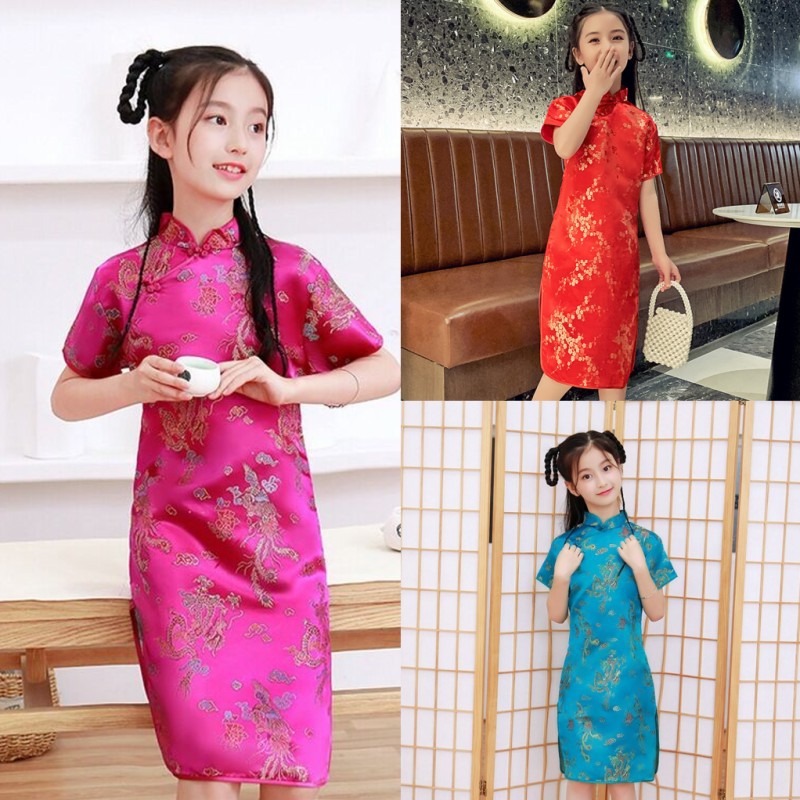 Performance 2021 Children's Cheongsam New Summer and Autumn Retro Western Style Princess Dress Chinese Style Little Girl's Dress