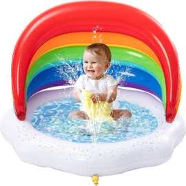 现货 pvc充气遮阳水池儿童游泳池户外彩虹喷水池宝宝戏水海洋球池