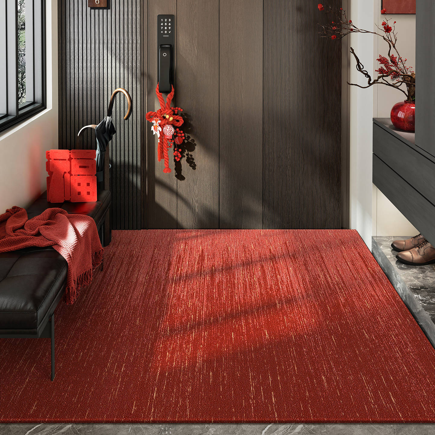 Entrance Door Floor Mat, Classy Red Entrance Door Mat, Festive Non-Slip Door Mat, Entrance Door Mat, Entrance Door Carpet