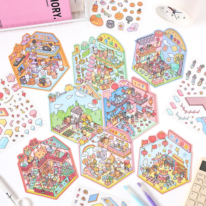 Yuezhen Hot Festival Pegatinas creativas Pegatinas de paisajismo Pegatinas transfronterizas Pegatinas de escena en miniatura Pegatinas 3D