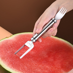 The Double-Headed Stainless Steel Dicing and Slicing Tool for Watermelon, Home Use, Watermelon-Specific Cutting and Serving Fork