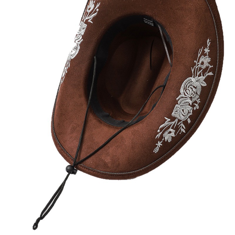 Cappello cowboy donna in denim con ricamo e tesa larga_voghion.com