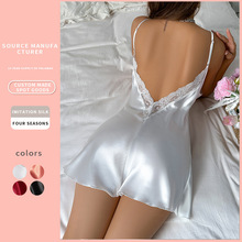 丹尼林欧美风跨境春夏季薄款仿真丝绸细肩带睡裙短款家居裙吊带裙