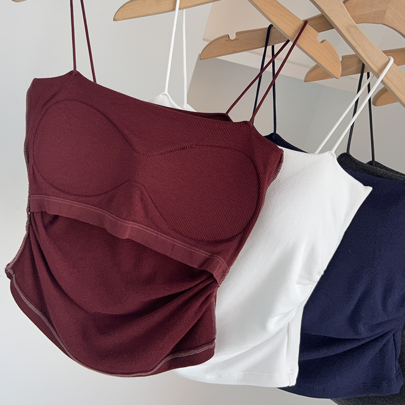 (2개) 내부 및 외부 착용을 위한 가슴 패드가 있는 여성을 위한 가을 겨울 새로운 스타일 기모 보온 캐미솔, 날씬하고 아름다운 등, 보온 바닥 셔츠