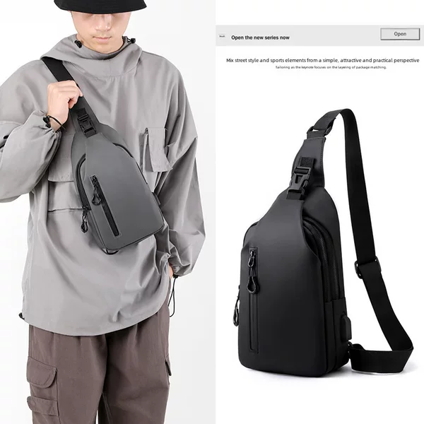 Cross-Border New Leather Membrane Chest Bag Men's Crossbody Motorcycle Chest Bag Hong Kong Style Trendy Crossbody Bag Foreign Trade Wholesale Men's Chest Bag