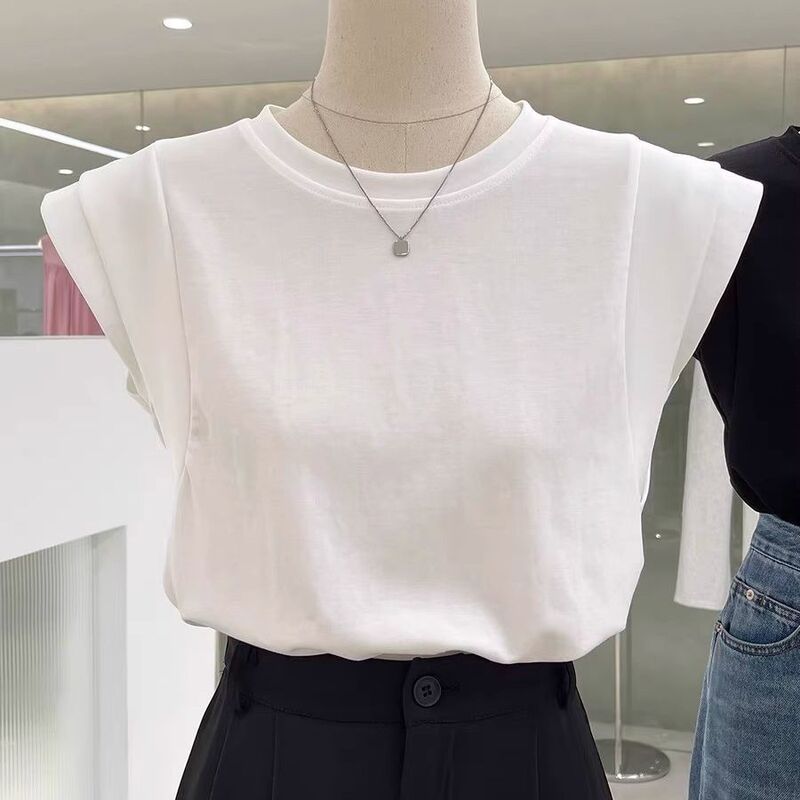 Super-feel Modal Cotton Women's High-end European-made Small Flying Sleeveless T-shirt Slimming Loose Guangzhou Thirteen Line Top Super-feel Modal Cotton Women's High-end European-made Small Flying Sleeveless T-shirt Slimming Loose Guangzhou Thirteen Line Top